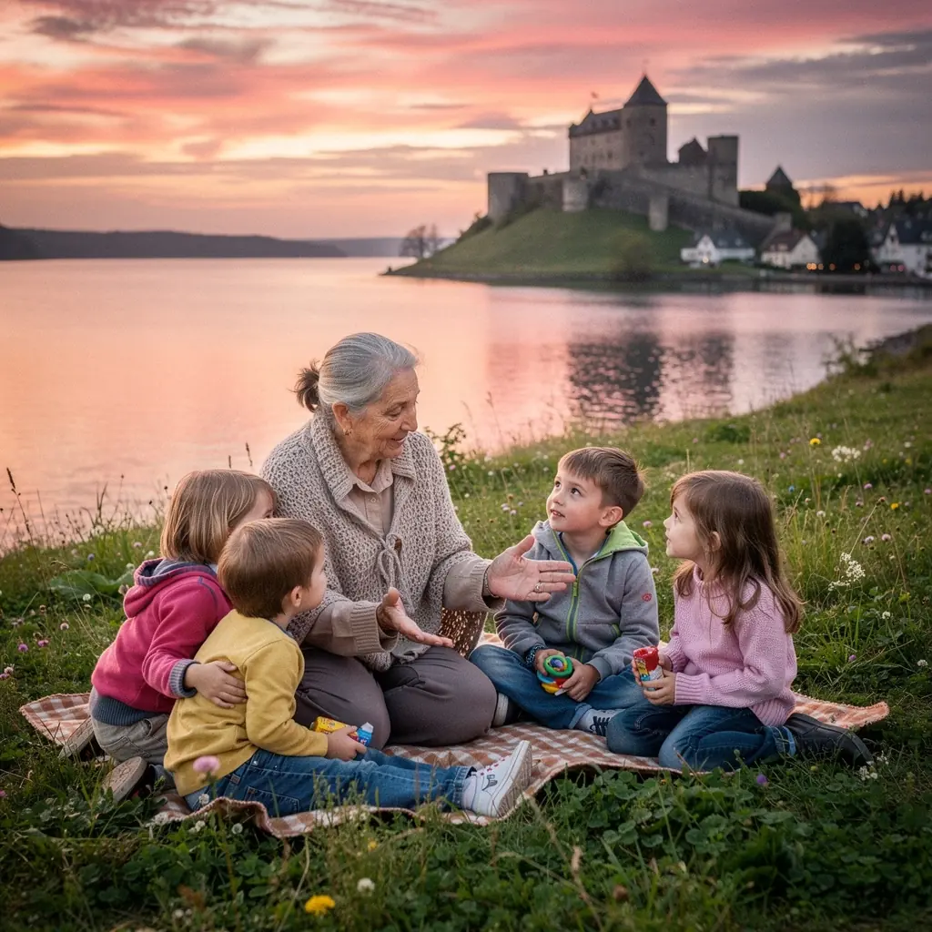 Blick auf die historischen Weinberge von Meersburg mit der Burg im Hintergrund.